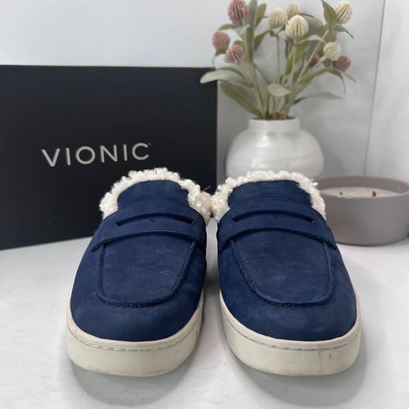 Vionic Uptown Mule Faux Shearling Lined Slip On Shoes Peacoat Blue Womens 9M - Picture 2 of 10